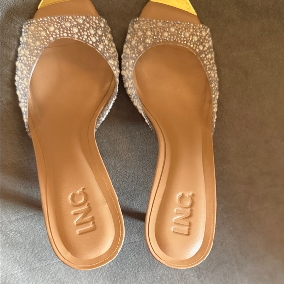 INC International Concepts Gold and Cream Embellished Heels - Picture 11 of 16